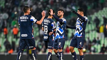 Hector Moreno and Jesus Manuel Corona of Monterrey during the 2nd round match between Santos and Monterrey as part of the Torneo Clausura 2024 Liga MX at TSM Corona Stadium on January 21, 2024 in Torneo, Coahuila, Nuevo Leon, Mexico.