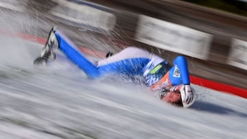 Norwayx92s Daniel Andre Tande falls to the ground during the FIS Ski Jumping World Cup Flying Hill Individual competition in Planica on March 25, 2021. (Photo by Jure MAKOVEC / AFP)