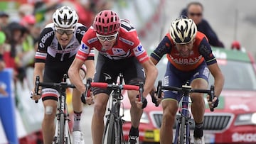 Chris Froome, maillot rojo de la Vuelta, ha sido segundo en la etapa con final en Calar Alto. Se ha mostrado "muy contento por el resultado" de la jornada.
