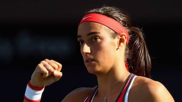 Caroline Garcia  celebrates winning her match against Andrea Petkovic. 