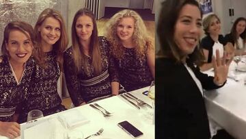 Strycova, Safarova, Pliskova y Siniakova, a la izquierda. A la derecha, Garbiñe Muguruza saluda en la cena.