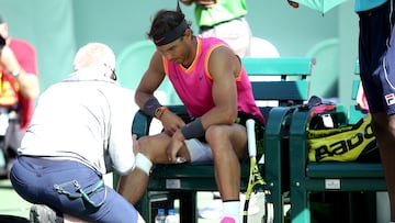 Nadal, atendido en Indian Wells 2019.
