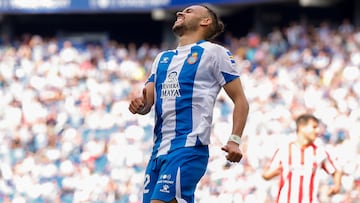 Braithwaite durante el partido de LaLiga Hypermotion entre el Espanyol y el Sporting.