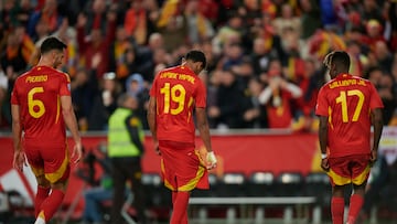 VALENCIA, SPAIN - MARCH 23: Lamine Yamal of Spain celebrates after scoring his team third goal during the UEFA Nations League Quarterfinal Leg One match between Spain and Netherlands at Mestalla Stadium on March 23, 2025 in Valencia, Spain. (Photo by Cristian Trujillo/Quality Sport Images/Getty Images)