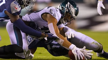 JJ Arcega-Whiteside en su debut en la NFL ante los Tennessee Titans.