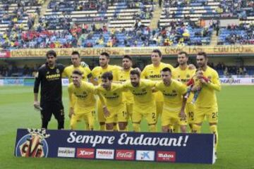 Once del Villarreal. De pie: Barbosa, Bruno Soriano, Víctor Ruíz, Samuel, Daniele Bonera y Leo Baptistao. Agachados: Samu Castillejo, Manu Trigueros, Mario Gaspar, Rukavina y Adrián López.