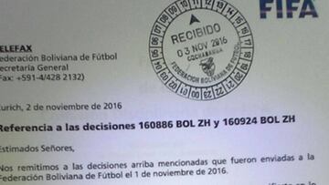 Esta es la carta que Bolivia recibió desde la FIFA