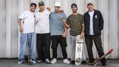 El equipo de skate de Nomad Skateboards: Sebas Garc&iacute;a,  Miguel S&aacute;nchez, Pedro de Abreu y Niky D&iacute;az, capitaneados por Jeffrey Luque. En Vigo, en agosto del 2021. 