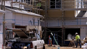 Residential single family homes construction by KB Home are shown under construction in the community of Valley Center, California.