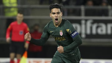 Falcao Garc&iacute;a celebrando uno de sus goles con M&oacute;naco ante Amiens por la Ligue 1 de Francia