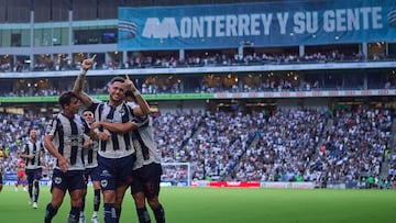 Lucas Ocampos celebrates his goal 3-1 of Monterrey during the 5th round match between Monterrey vs Mazatlan FC as part of the Liga BBVA MX, Torneo Apertura 2025 at BBVA Bancomer Stadium, on August 17, 2025 in Monterrey, Nuevo Leon, Mexico.