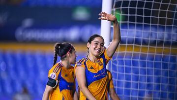 Greta Espinoza of Tigres during the semi-finals match between Tigres UANL and Portland Thorns as part of the Concacaf W Champions Cup at Universitario Stadium on May 21, 2025 in Monterrey, Nuevo Leon, Mexico.