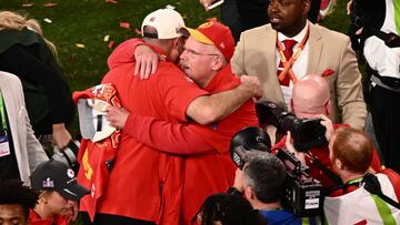 After triumphing in Super Bowl LVIII in overtime the Gatorade shower for coach Andy Reid was purple. The celebrations will go on long into the night.