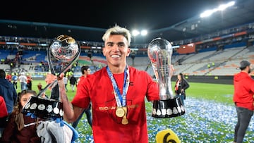     Luis Reyes of Atlas with the Champion trophy during the game Pachuca vs Atlas, corresponding to the second leg match of great Final, Torneo Clausura Grita Mexico C22 of the Liga BBVA MX, at Hidalgo Stadium, on May 29, 2022.

<br><br>

Luis Reyes de Atlas con los trofeos de campeon durante el partido Pachuca vs Atlas, correspondiente al partido de Vuelta de la Gran Final del Torneo Clausura Grita Mexico C22 de la Liga BBVA MX, en el Estadio Hidalgo, el 29 de Mayo de 2022.