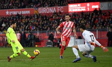 El jugador del Barcelona, Leo Messi, marca el 0-2 al Girona. 