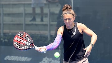 Sara Errani entrenándose para jugar mañana.