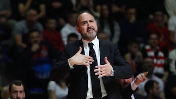BELGRADE, SERBIA - JANUARY 10: Head Coach Chus Mateo of Real Madrid gestures during the 2022-23 Turkish Airlines EuroLeague Regular Season Round 18 game between Crvena Zvezda mts Belgrade and Real Madrid at Aleksandar Nikolic Hall on January 10, 2023 in Belgrade, Serbia. (Photo by Nikola Krstic/MB Media/Getty Images)