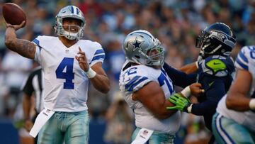 SEATTLE, WA - AUGUST 25: Quarterback Dak Prescott #4 of the Dallas Cowboys passes against the Seattle Seahawks at CenturyLink Field during a preseason game on August 25, 2016 in Seattle, Washington.   Otto Greule Jr/Getty Images/AFP
 == FOR NEWSPAPERS, INTERNET, TELCOS &amp; TELEVISION USE ONLY ==