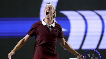 SAN JOS� DEL CABO, MEXICO - JULY 19: Denis Shapovalov of Canada celebrates while playing Aleksandar Kovacevic of United States during the final of Mifel Tennis Open by Telcel Oppo at the Cabo Sports Complex on July 19, 2025 in San Jos� del Cabo, Mexico. Matthew Stockman/Getty Images/AFP (Photo by MATTHEW STOCKMAN / GETTY IMAGES NORTH AMERICA / Getty Images via AFP)