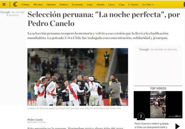 "La noche perfecta": así relatan en Perú el triunfo sobre Chile