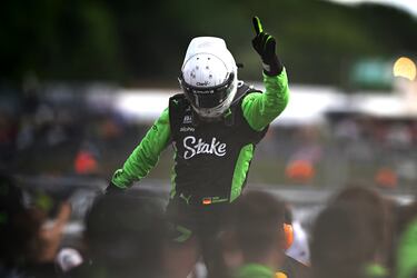 La alegría de Nico Hulkenberg tras el Gran Premio de Gran Betraña de Fórmula 1.