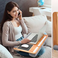 Este soporte para portátil tiene cojines, alfombrilla de ratón y bandeja de móvil