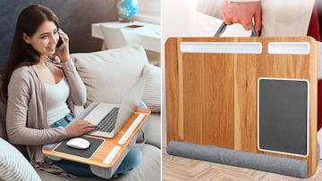 Este soporte para portátil tiene cojines, alfombrilla de ratón y bandeja de móvil