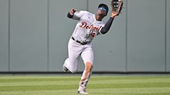 Apr 16, 2022; Kansas City, Missouri, USA;  Detroit Tigers center fielder Daz Cameron (41) runs in to catch a fly ball during the fifth inning against the Kansas City Royals at Kauffman Stadium. Mandatory Credit: Peter Aiken-USA TODAY Sports