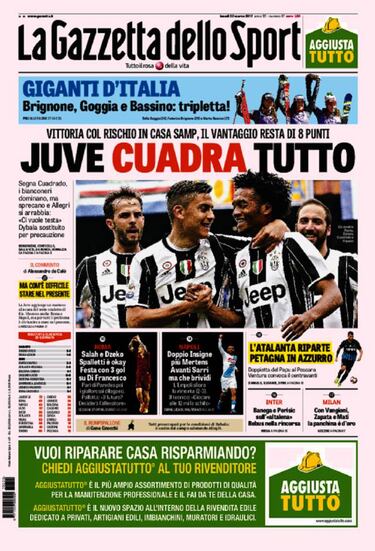 Cuadrado, portada en los periódicos de Italia