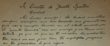 El manuscrito que Zamora remitió al director de Gaceta Sportiva.