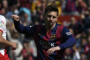 Messi celebra el 3-0 de penalti. 