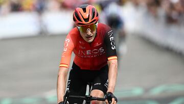 INEOS Grenadiers team's Spanish rider Carlos Rodriguez cycles to the finish line of the 14th stage of the 111th edition of the Tour de France cycling race, 151,9 km between Pau and Saint-Lary-Soulan Pla d'Adet, in the Pyrenees mountains in southwestern France, on July 13, 2024. (Photo by Marco BERTORELLO / AFP)