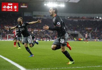 Manolo Gabbiadini celebrates his second goal.