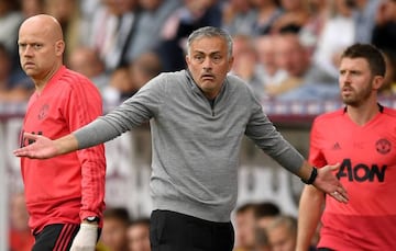 Jose Mourinho of Manchester United reacts during the Premier League match against Burnley FC.