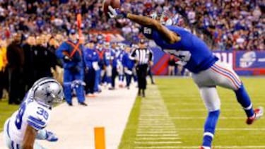 Odell Beckham realizando su recepción mas espectacular