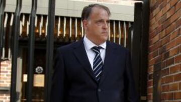 El presidente de la LFP, Javier Tebas, en la sede de la Liga.