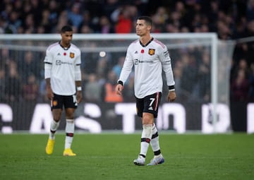 Cristiano Ronaldo and Marcus Rashford during the Premier League match between Aston Villa and Manchester United at Villa Park on November 6, 2022.