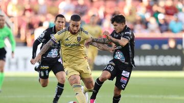 Aug 4, 2023; Sandy, UT, USA; Real Salt Lake forward Chicho Arango (9) and Club Leon midfielder Lucas Romero (29) battle for a ball in the first half at America First Field. Mandatory Credit: Rob Gray-USA TODAY Sports