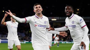 Christian Pulisic celebrates his hat trick against Burnley.