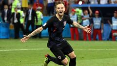 SOCHI, RUSSIA - JULY 07:  Ivan Rakitic of Croatia celebrates scoring his team&#039;s fifth penalty, the winning penalty, in the penalty shoot out during the 2018 FIFA World Cup Russia Quarter Final match between Russia and Croatia at Fisht Stadium on July