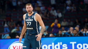 Luka Doncic of Slovenia reacts during the EuroBasket 2025 round of 16 basketball match between Italy and Slovenia in Riga, Latvia, 07 September 2025.