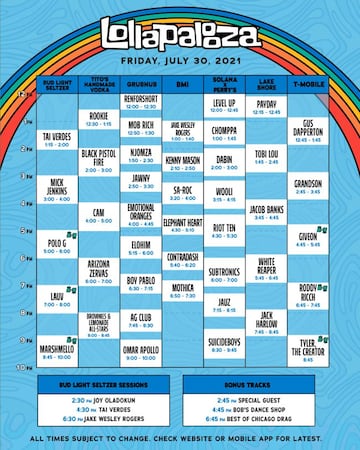 Horarios del 30 de julio para el Lollapalooza 2021.