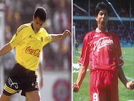 Carlos Hermosillo (izq) y José Saturnino Cardozo (der) durante partidos con el América y Toluca respectivamente.