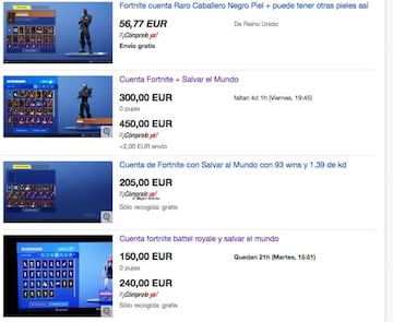 Cuentas de Fortnite a la venta en eBay