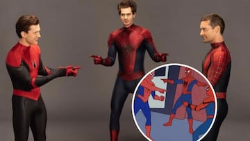 &iexcl;Lo hicieron! Tom Holland, Andrew Garfield y Tobey Maguire contin&uacute;an complaciendo a los fans. Los actores recrean el &eacute;pico meme de Spider-Man.