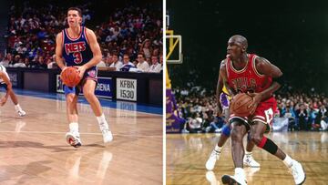 Drazen Petrovic, a la izquierda y Michael Jordan, a la derecha