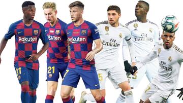 De izquierda a derecha, Ansu Fati, Frenkie De Jong, Carles P&eacute;rez, Fede Valverde, Vinicius y Rodrygo, la &lsquo;next generation&rsquo; de los pr&oacute;ximos Barcelona-Real Madrid.