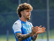 Mario Soriano, jugador del Deportivo de la Coruña, en un entrenamiento.