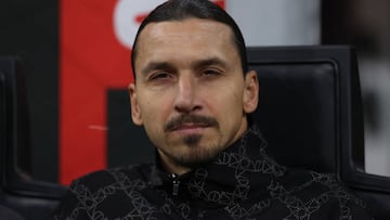 MILAN, ITALY - NOVEMBER 05: Zlatan Ibrahimovic of AC Milan looks on from the tribune prior to kick off in the Serie A match between AC Milan and Spezia Calcio at Stadio Giuseppe Meazza on November 05, 2022 in Milan, Italy. (Photo by Jonathan Moscrop/Getty Images)