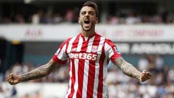 Joselu celebra un gol con el Stoke City. 